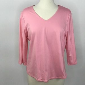 Multiplicity pink, 3/4 sleeve Tee, V neck, knit